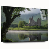 Acrylic glass artwork showcasing a side view of a majestic castle landscape, with vibrant colors and intricate detailing, perfect for home decor or art collectors.