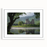 Elegant white-framed landscape artwork featuring a majestic castle set against a serene backdrop, perfect for enhancing interior decor and evoking a sense of grandeur.