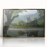 Framed acrylic artwork depicting a stunning landscape with a castle, highlighted by a gold frame that enhances its elegance, perfect for home decor.