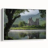 Framed canvas artwork depicting an elegant landscape with a castle, set against a serene backdrop of rolling hills and a clear blue sky, showcasing intricate details.