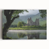 Stretched canvas artwork depicting a majestic castle landscape, showcasing vibrant colors and intricate details, perfect for home decor or art enthusiasts.