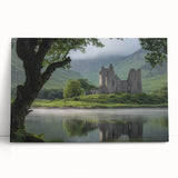 Stretched canvas artwork showcasing a vibrant landscape view of a castle surrounded by lush greenery, perfect for home decor. The colorful scene adds a charming touch to any room.