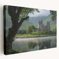 Stretched canvas artwork depicting a vibrant landscape with a majestic castle, showcasing rich colors and intricate details, ideal for home decor.