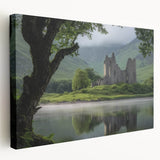 Stretched canvas artwork depicting a vibrant landscape with a majestic castle, showcasing rich colors and intricate details, ideal for home decor.