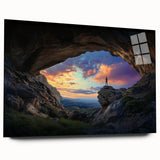 Acrylic landscape artwork showcasing a vibrant cave scene, displayed from a side view, highlighting the intricate details and vivid colors of the design. Perfect for modern decor enthusiasts.
