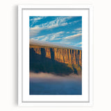 Framed landscape artwork showcasing vibrant cliffs with a white mat, perfect for home decor. Ideal for enhancing living spaces with natural beauty.