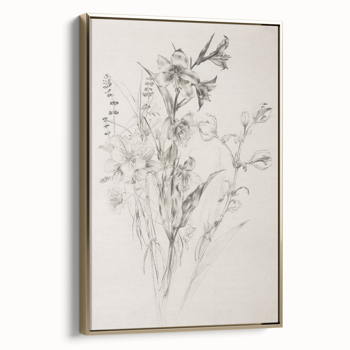 Minimalist Floral Living Room Wall Art – Black & White Sketch