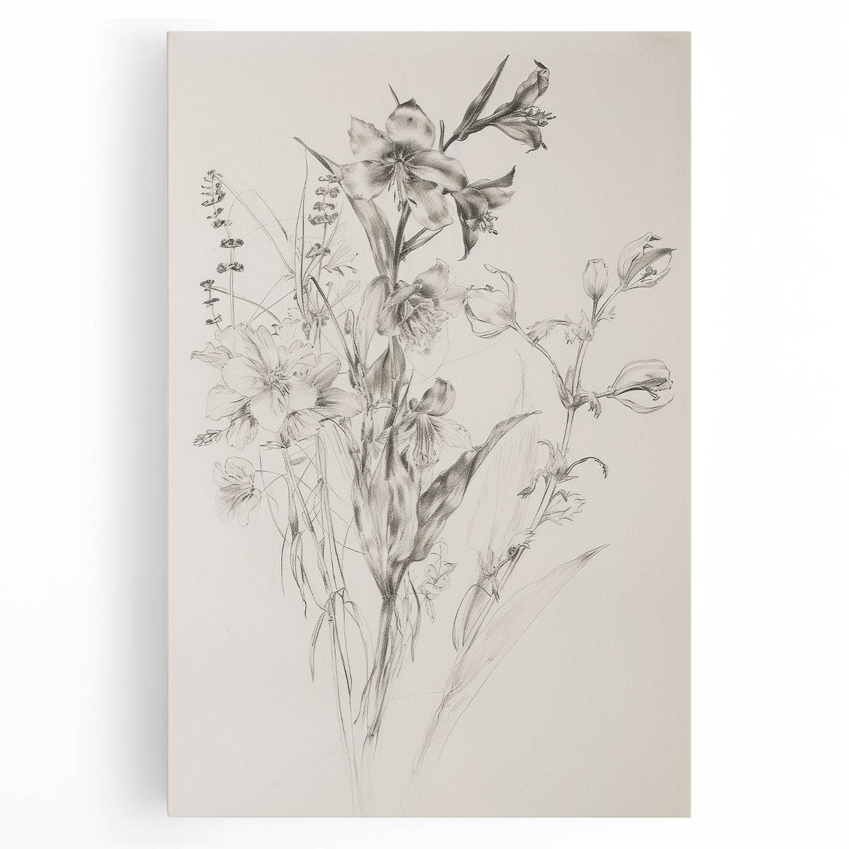 Minimalist Floral Living Room Wall Art – Black & White Sketch