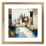 Abstract architecture wall art featuring a gold frame and mat, showcasing intricate geometric designs. Perfect for modern home decor, adding elegance and style.