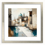 Abstract architectural wall art framed with a silver mat, showcasing geometric shapes and lines in a modern design, perfect for contemporary decor.