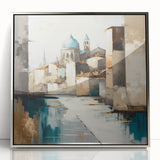 Framed abstract architecture wall art showcasing sleek silver lines and geometric shapes, perfect for modern decor and enhancing minimalist interiors.