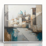 Framed acrylic wall art showcasing a modern abstract architectural design in white, adding a contemporary touch to home decor. Ideal for minimalist interiors.