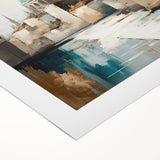 Abstract architectural wall art on rolled canvas showcasing geometric shapes in muted colors of blue and beige, perfect for modern home decor.