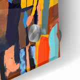 Abstract figurative wall art design showcasing vibrant colors and fluid shapes, printed on acrylic glass, highlighting intricate details in a modern setting.