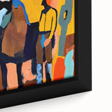 Close-up of a framed abstract figurative wall art piece showcasing vibrant colors and intricate patterns, perfect for modern home decor or art enthusiasts.