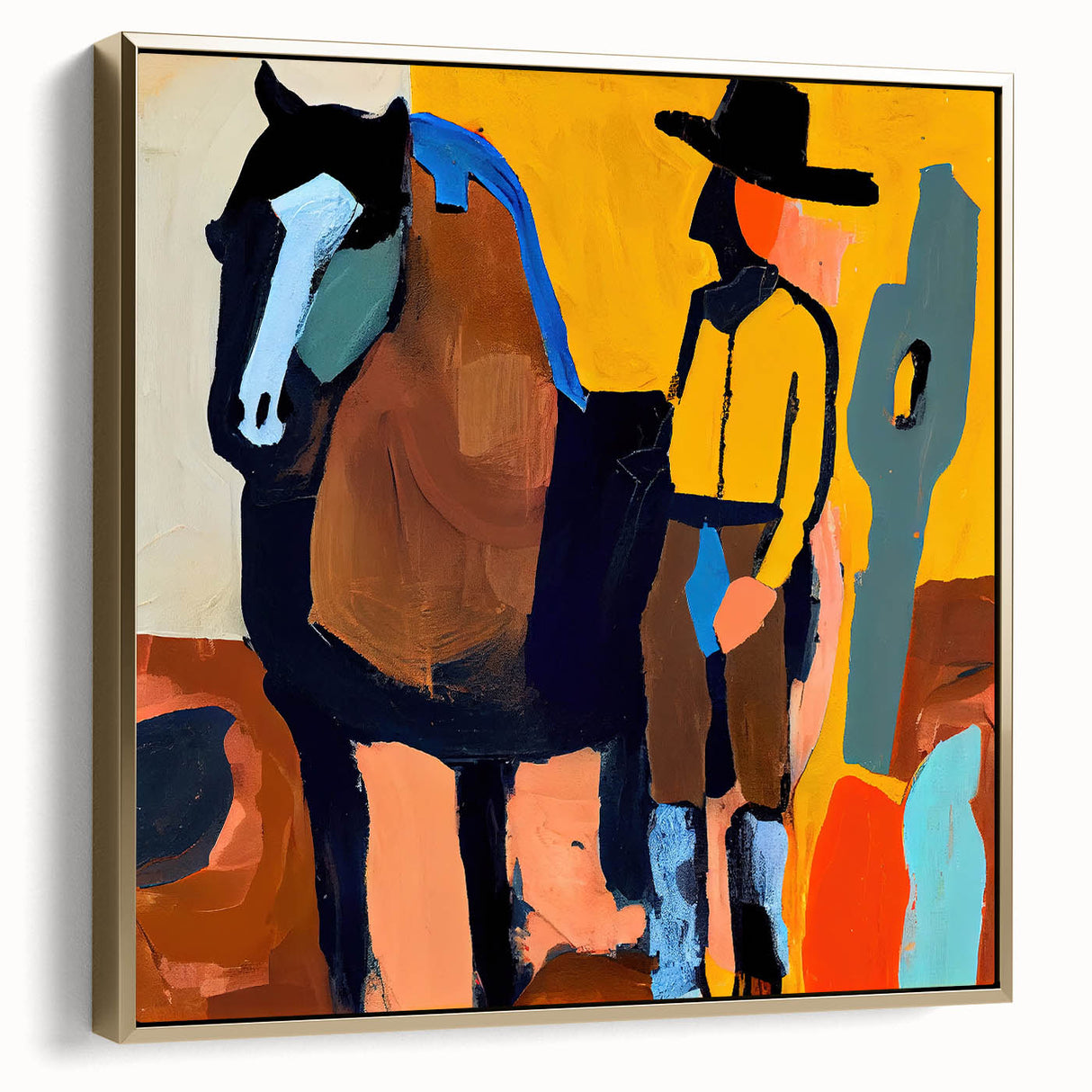 Framed abstract figurative wall art featuring silver and gold tones, set against a modern backdrop, ideal for upscale home decor. Perfect for enhancing contemporary interiors.