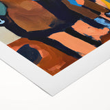 Abstract figurative wall art on rolled canvas showcasing vibrant colors and dynamic shapes, ideal for modern decor, delivered in a protective cardboard tube.