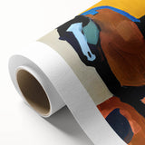 Abstract figurative wall art on rolled canvas showcasing vibrant colors and dynamic shapes, perfect for modern home decor. Packaged securely in a cardboard tube for safe delivery.