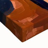 Close-up of abstract figurative wall art on stretched canvas, showcasing vibrant colors and dynamic shapes, ideal for modern home decor or art enthusiasts.