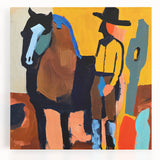 Abstract figurative wall art on stretched canvas showcasing vibrant colors and dynamic shapes, perfect for modern home decor. Ideal for adding an artistic touch.