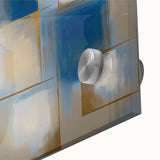 Close-up of a vibrant abstract geometric design on acrylic glass, showcasing intricate shapes in bold colors, ideal for modern home decor or artistic displays.