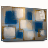Abstract geometric acrylic glass artwork displayed from a side view, showcasing intricate design details and colorful pins, perfect for modern home decor.