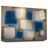 Abstract geometric acrylic glass artwork showcasing vibrant colors and intricate patterns, viewed from the side, ideal for modern interior decor.