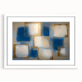 Abstract geometric frame in a white mat, showcasing a modern design with sharp angles and soft pastel colors, perfect for contemporary home decor.
