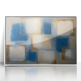 Abstract geometric framed acrylic art piece showcasing a blend of white and soft pastel colors, perfect for modern home decor. Ideal for adding a contemporary touch to living spaces.