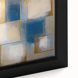 Close-up of a vibrant abstract geometric framed canvas artwork showcasing bold colors and intricate patterns, perfect for modern home decor or artistic interiors.