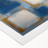 Abstract geometric design rolled canvas artwork featuring vibrant colors, intricate shapes, and a textured surface, elegantly packaged in a protective cardboard tube for easy transport. Ideal for modern home decor enthusiasts seeking unique wall art.