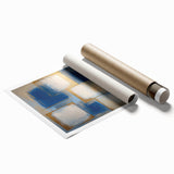 Abstract geometric art print showcasing vibrant colors and intricate patterns, rolled for easy transport and storage, perfect for modern home decor accents.