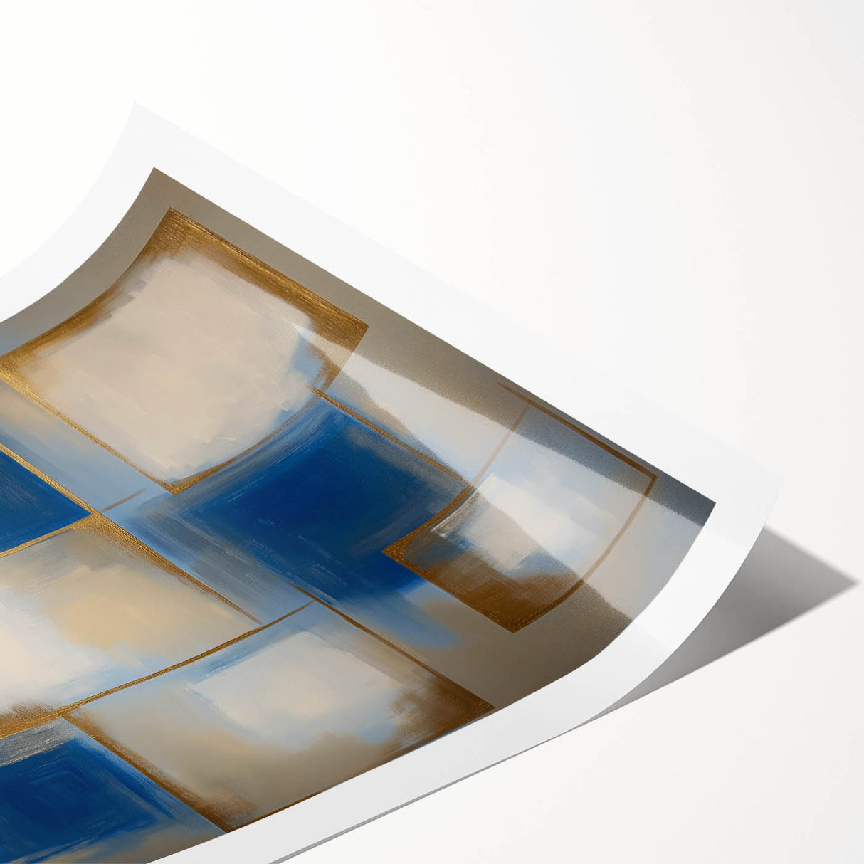 Abstract geometric rolled print showcasing vibrant colors and dynamic shapes, packaged in a durable tube for safe storage and transport. Ideal for modern art enthusiasts looking to elevate their home decor.