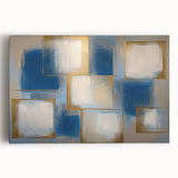 Abstract geometric stretched canvas artwork showcasing vibrant colors and bold shapes, ideal for modern home decor, enhancing any living space with artistic flair.