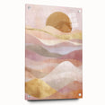 Abstract landscape wall art displayed in a side view, showcasing vibrant colors and intricate details under acrylic glass, elegantly held by pins for modern decor.