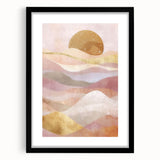 Abstract landscape wall art framed in black, featuring vibrant colors and intricate patterns, perfect for modern home decor or gallery displays.