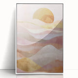 Framed abstract landscape wall art in white acrylic, showcasing vibrant colors and dynamic shapes, perfect for modern home decor and artistic interiors.