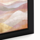 Close-up of a framed canvas wall art piece showcasing an abstract landscape design with vibrant colors, perfect for modern home decor or office spaces.