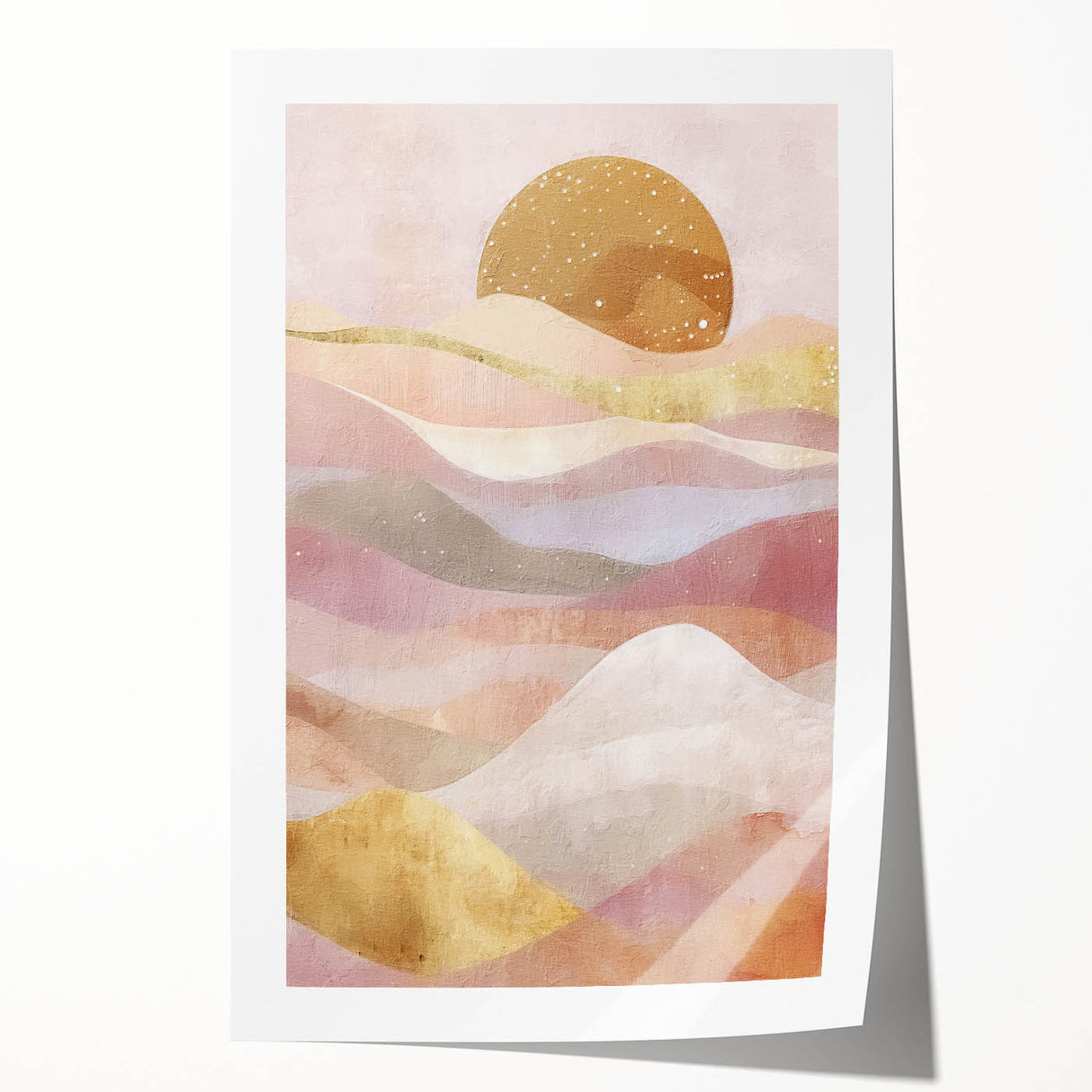 Abstract landscape wall art print showcasing vibrant colors and dynamic shapes, ideal for modern home decor. Rolled canvas design emphasizes creative artistry.