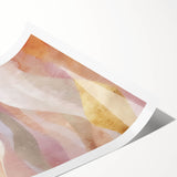 Abstract landscape wall art print showcasing vibrant colors and fluid shapes, rolled for easy display. Perfect for modern home decor and artistic interiors.