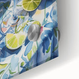 Large abstract wall art in vibrant orange and red tones on acrylic glass, ideal for dining room ambiance.