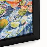 Extra large black wall art featuring colorful, textured food and drink motifs on a framed canvas.