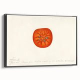 Black and white framed canvas featuring a vintage poster art style landscape of assorted fruits.