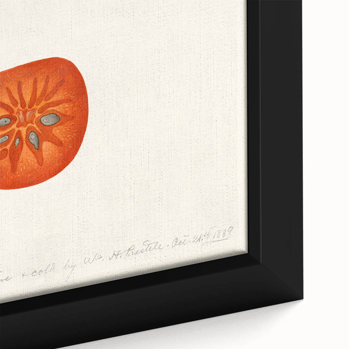 Close-up of extra large black wall art featuring colorful, textured fruits on a framed canvas, ideal for living room decor.