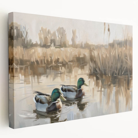 Stretched Canvas Art for Kids - Mallard Ducks on the Lake