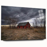 Acrylic glass design of a landscape barn in a side view, showcasing vibrant colors and intricate details, ideal for home decor enthusiasts and rustic art lovers.