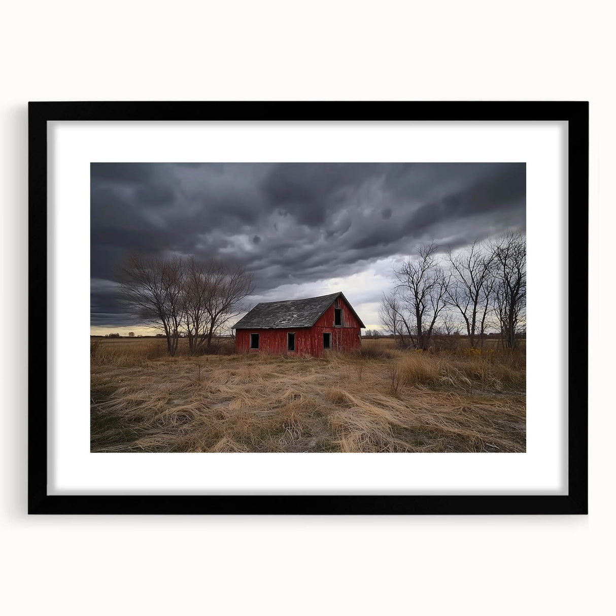 Barn frame artwork in matte black finish, showcasing a sleek front view ideal for modern decor, enhancing any interior with its minimalist design.
