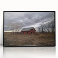 Landscape barn framed acrylic artwork showcasing a picturesque black front view, ideal for modern home decor, emphasizing rustic charm and elegance.