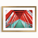 Elegant landscape bridge frame with a gold mat, showcasing a sophisticated design ideal for enhancing home decor. Perfect for framing artwork or photographs.