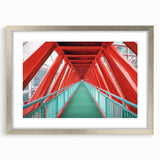 Elegant landscape bridge frame in silver finish with a mat, showcasing a modern design suitable for home decor. Perfect for highlighting cherished photos or artwork.